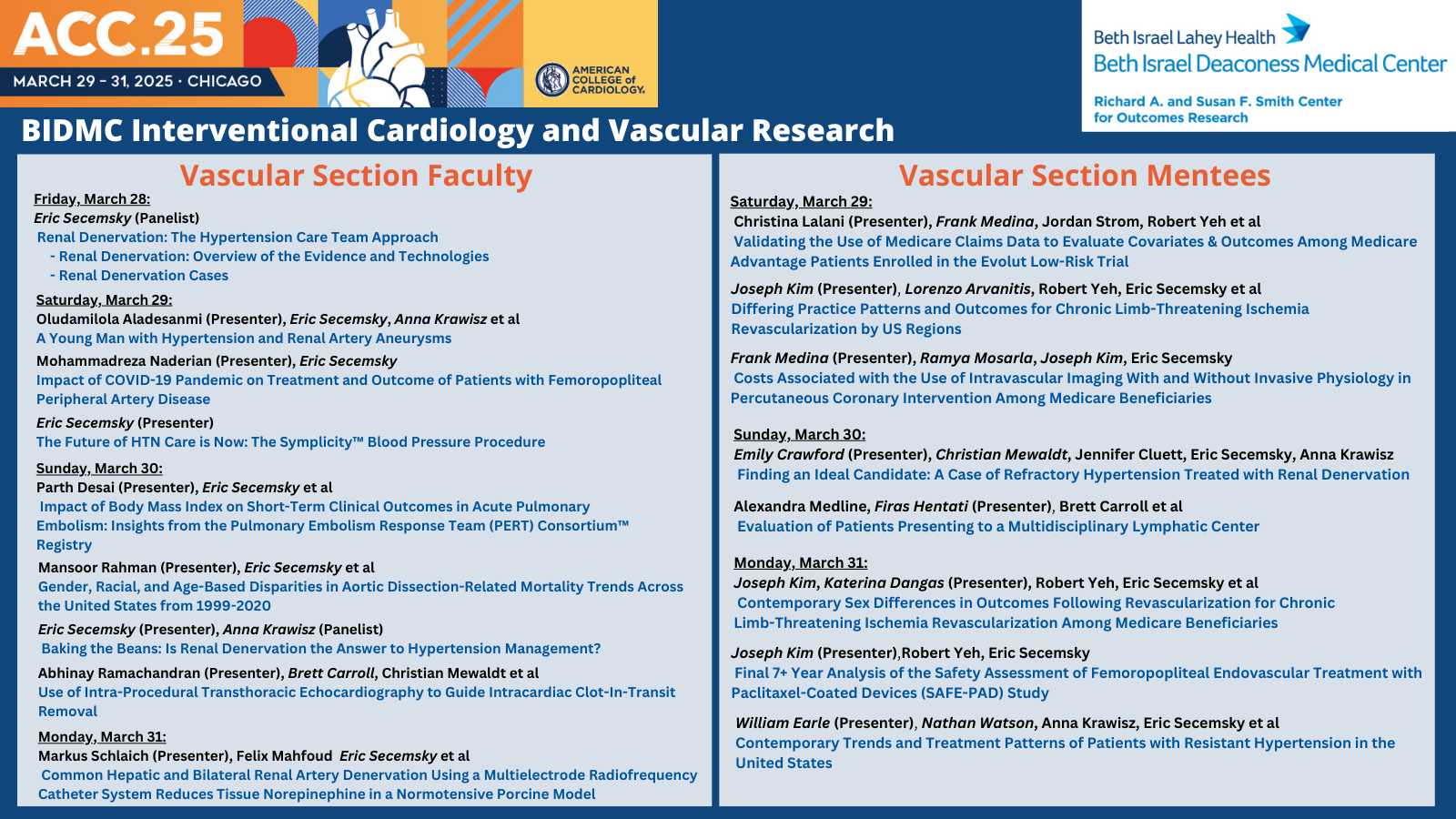 Program for Interventional Cardiology and Vascular Section at ACC 2025
