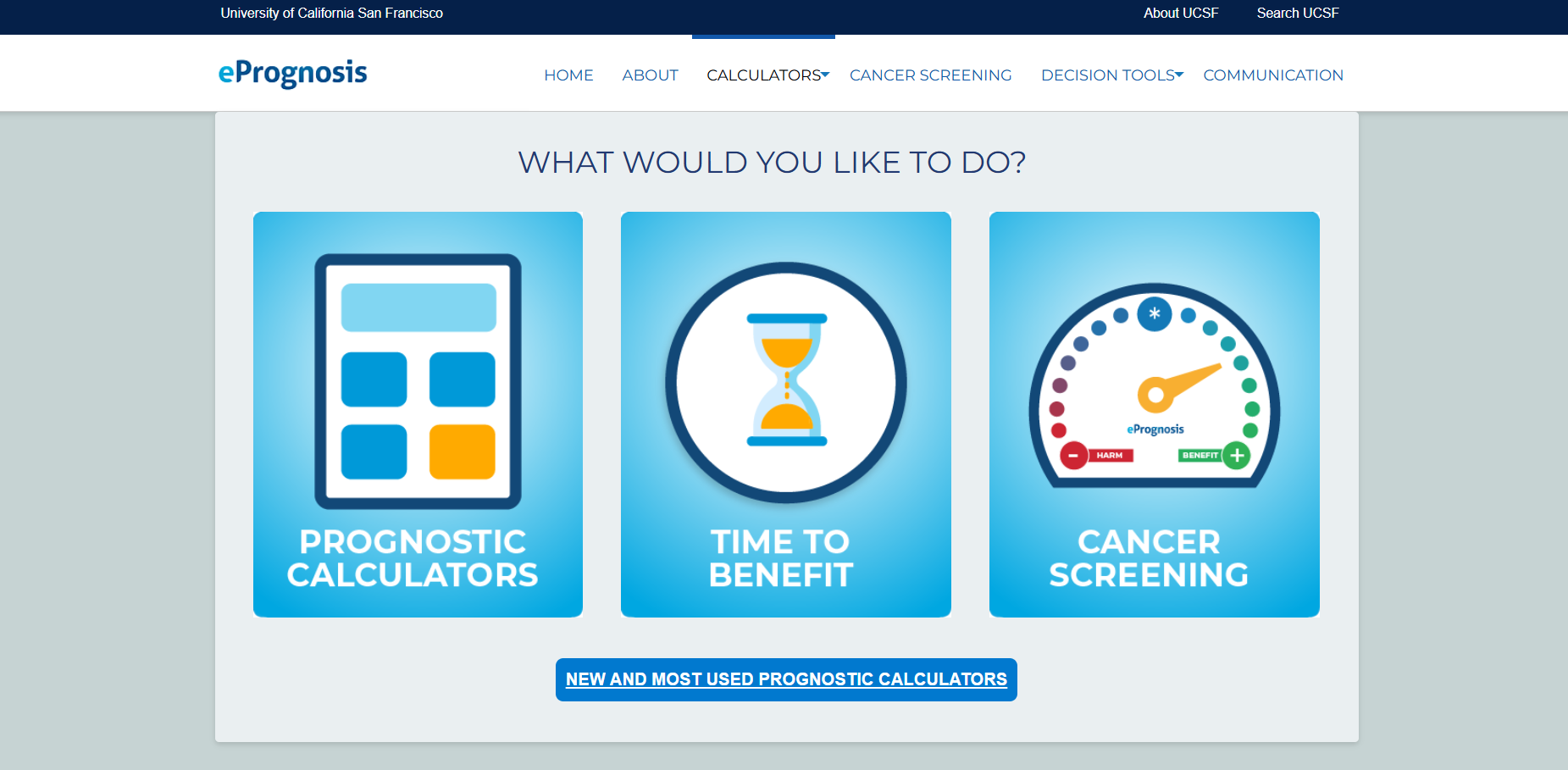 the ePrognosis website page