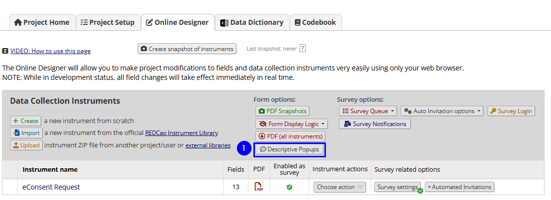 Descriptive Pop-up button in the online Designer