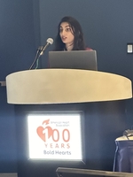 Anjali Bhatla presenting her winning research in the QCOR Early Career Investigator Competition - AHA 2024