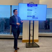 Postdoctoral Research Fellow Max Narvaez presenting his poster at the annual IRI poster presentation