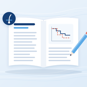 Drawing of an open research paper with a figure and a pencil