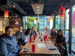 Group photo of the Benson Lab at lunch