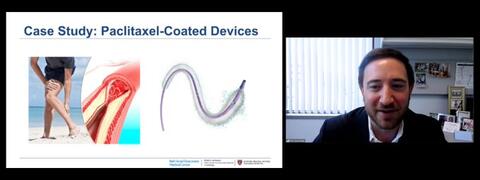 Screen grab of Dr. Secemsky presenting Grand Rounds PAD slide