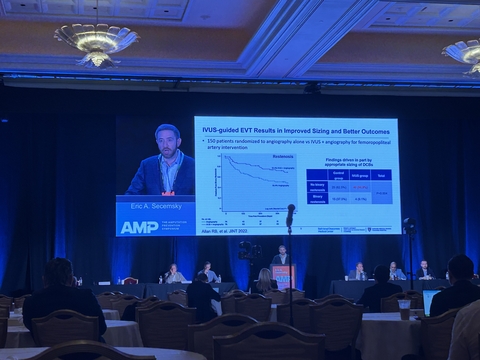 Dr. Secemsky presenting on IVUS onstage at AMP 2026