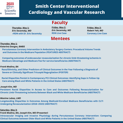 Schedule of faculty and mentee presentations at SCAI 2025