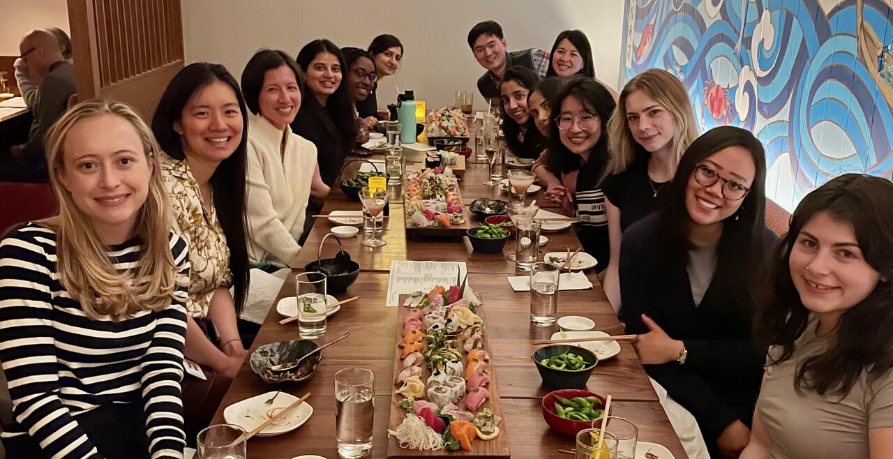 Jen Ho and Lab group at a celebratory dinner