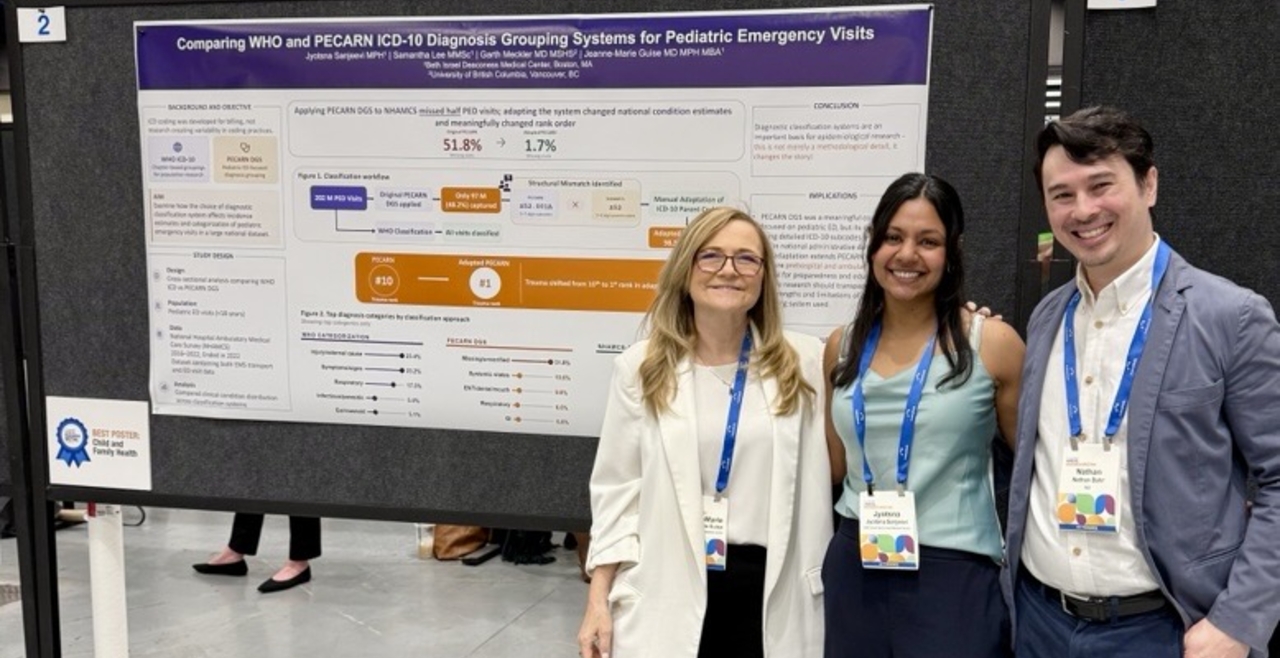 Three people standing in front of a poster board