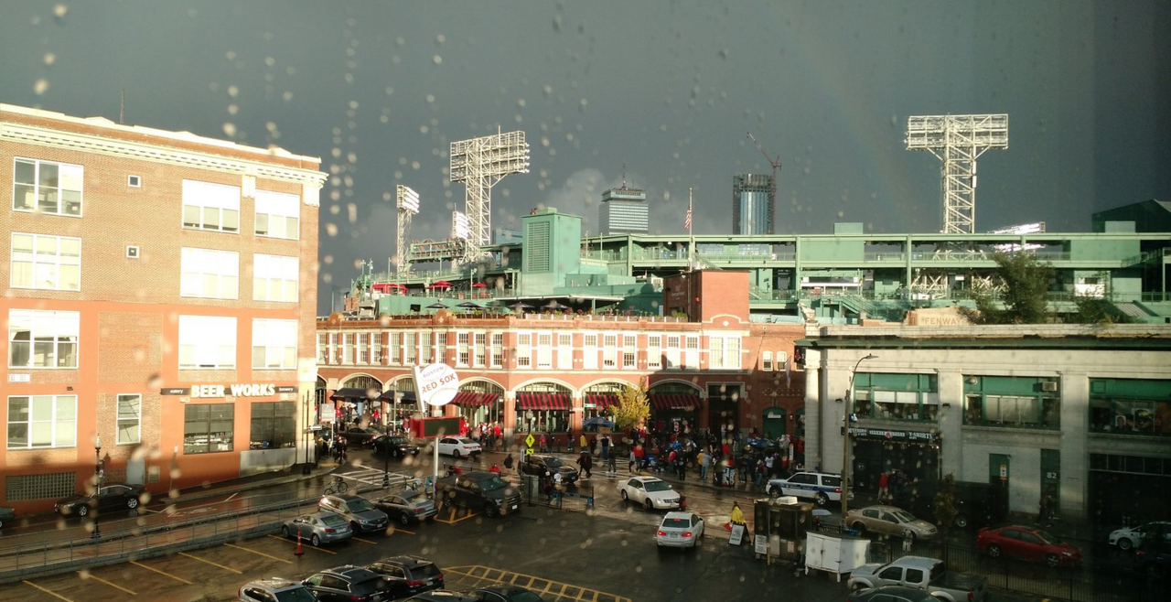 Storm clouds over Fenway Park