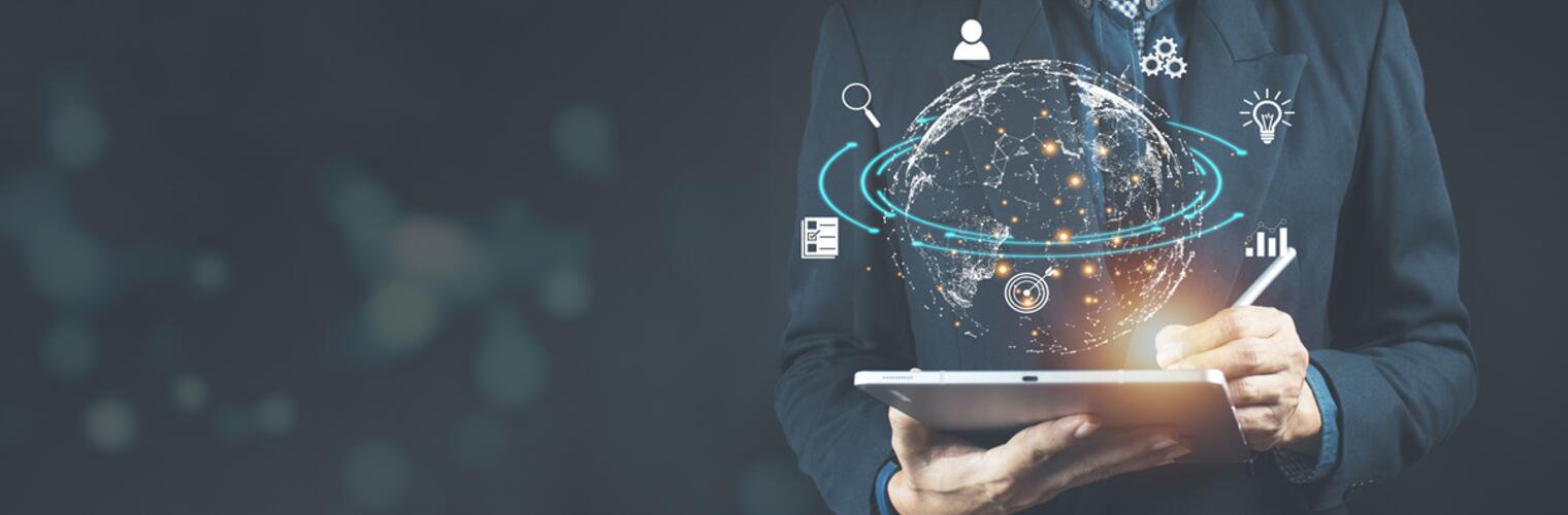 Image of users, search, security, analysis in global swirl