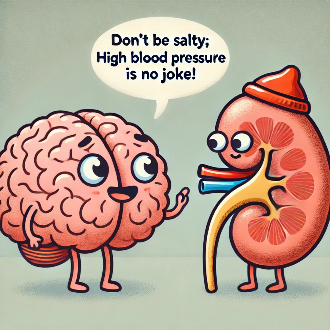 cartoon brain talking to kidney