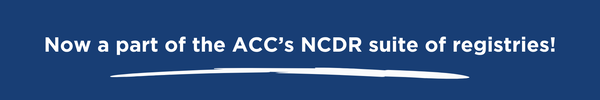 Text on blue background reading "Now a part of the ACC's NCDR suite of registries"