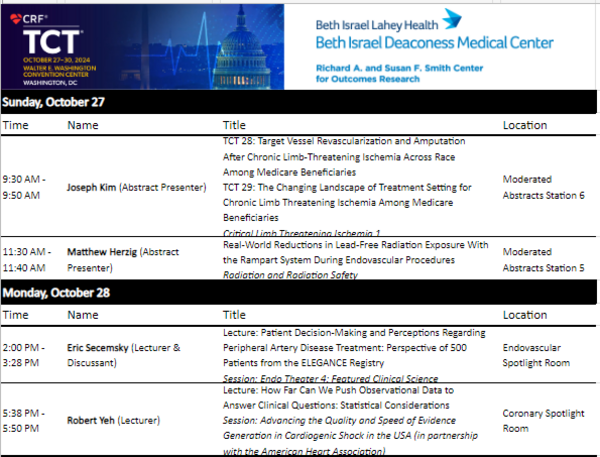 TCT Conference agenda for Smith Center participants