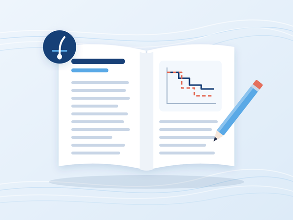 Drawing of an open research paper with a figure and a pencil