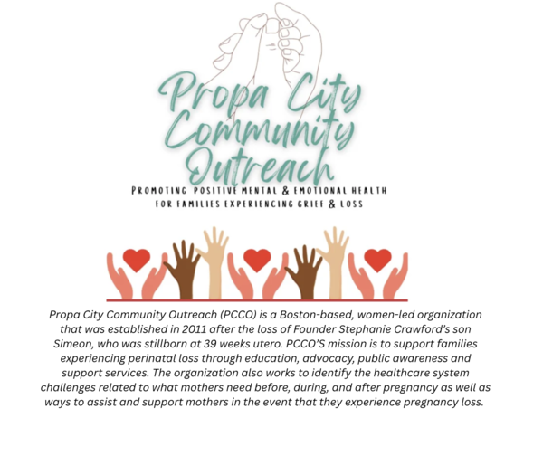 Green text reads "Prop City Community Outreach" with hands and hearts.