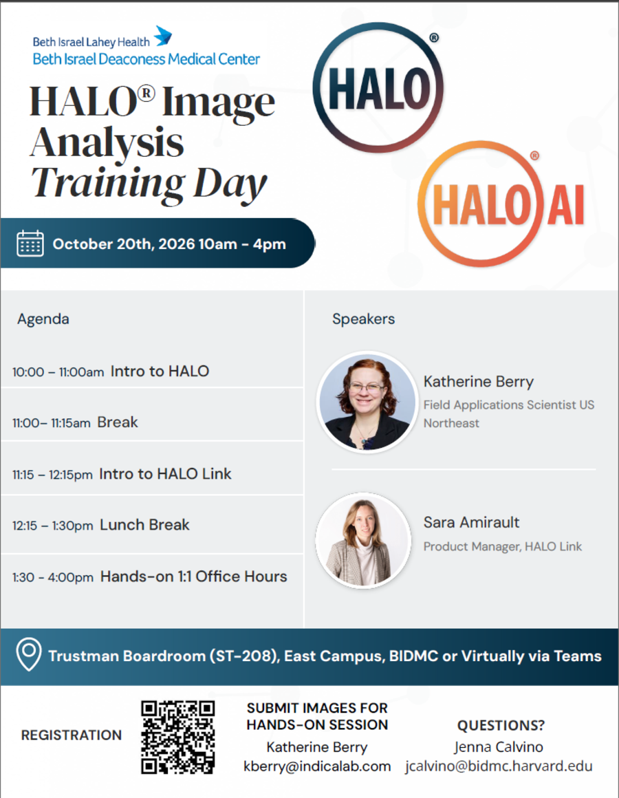 Logo with text HALO and HALO AI with speakers Katherine Berry and Sara Amrauf for HALO Analysis Image Training Day.