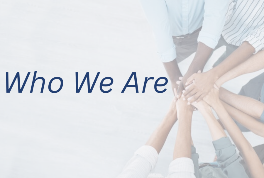 "Who We Are" text over a group of hands stacked together.